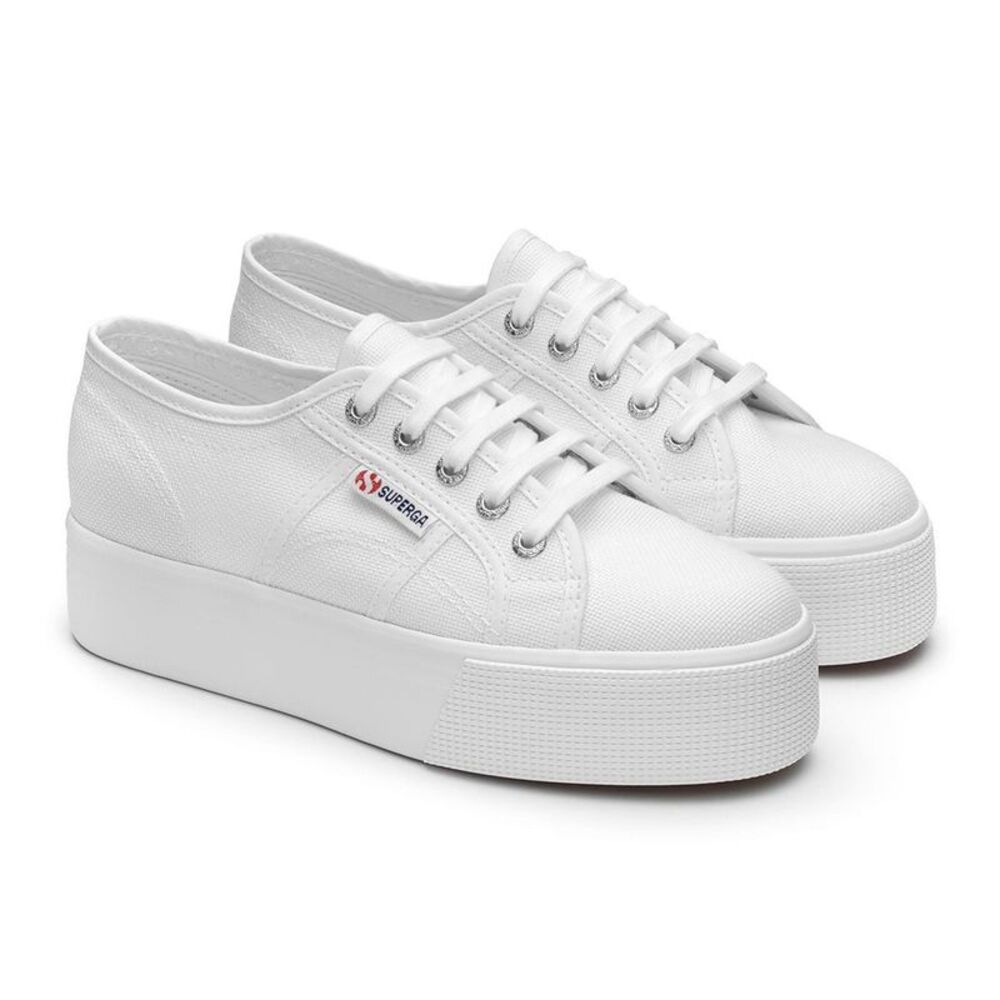 Superga White Platform Canvas Sneakers